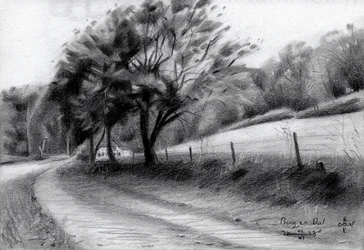Boceto de una carretera rural sinuosa