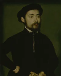Retrato de un hombre con guante (óleo sobre madera)