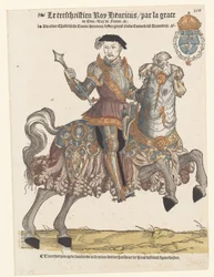 Retrato de Enrique II de Francia con armadura a caballo, derecha