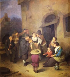 Músicos callejeros (óleo sobre tabla)