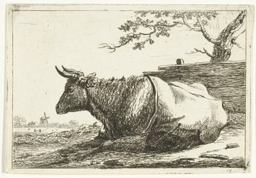 Paisaje con vaca acostada con tapa trasera