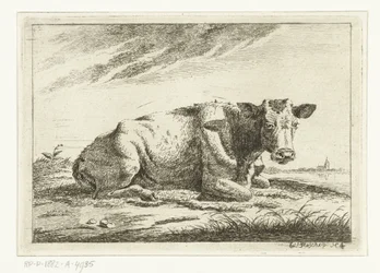 Paisaje con una vaca acostada sin cuernos. Vacas (título de la serie)