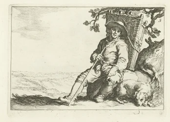 Un vendedor ambulante descansando 16 grabados de diferentes series de Cornelis y Frederik Bloemaert (título de la serie)