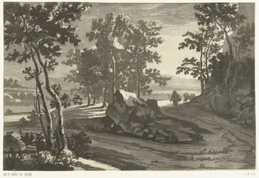 Paisaje boscoso con pastor