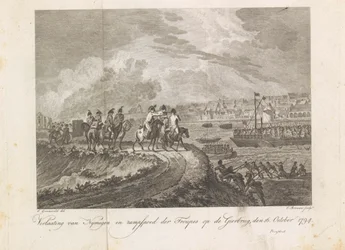 Shell francés las tropas que huyen en el Gierbrug, 1794 Abandono de Nymegen y desastre de las comparsas en el puente Vulture, 16 de octubre de 1794 (título sobre el objeto)