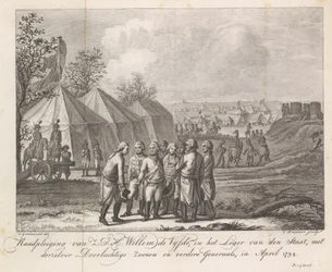 William V con sus hijos en el campamento del ejército, 1794 Consulta de Z.D.H. William the Fifth, en el ejército del estado, con sus hijos serenos y otros generales, en abril de 1794 (título sobre el objeto)