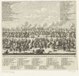 Batalla de Kijkduin, 1673 Batalla Naval entre el Hr. administración. M. de Ruiter, Prince Robbert y Count de Estrée por Kykdn. 21 de agosto de 1673 (título sobre el objeto)