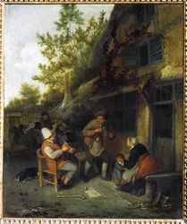 Campesinos delante de una taberna (pintura sobre madera de roble)
