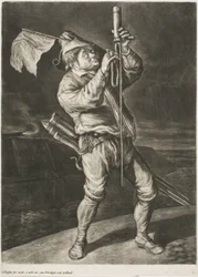 Hombre encendiendo un cohete, también llamado La paz es mejor que una victoria, de Communia Gaudia (El regocijo generalizado en el sitio de Namur)