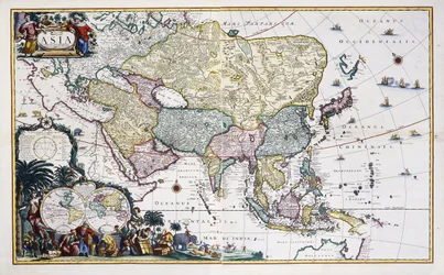 Mapa de Asia, c.1696 (grabado coloreado a mano)