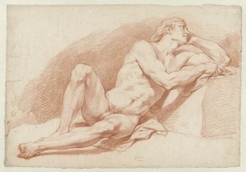 Desnudo masculino sentado, apoyado en un brazo