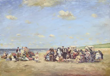En la playa (óleo sobre tabla)