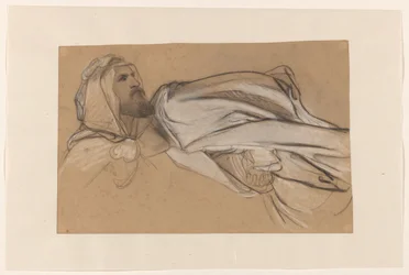 Estudios para el Sermón de Juan el Bautista en el desierto: estudio de la cabeza masculina y del drapeado de una figura sentada