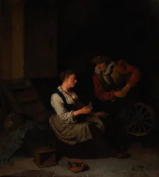Un caballero y una mujer en la rueca, 1662