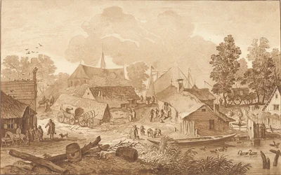 Vista del pueblo con estanque
