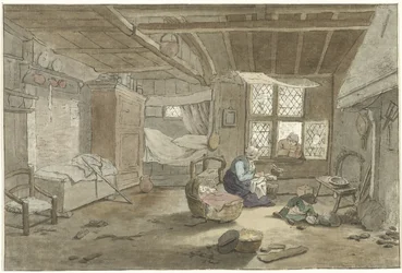 Interior con mujer en cuna