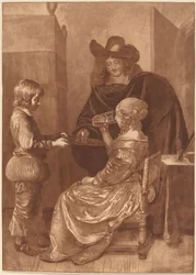 Caballero y dama con un paje