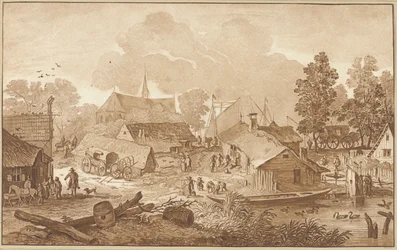 Vista del pueblo con estanque