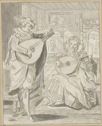 Laúd tocando caballero y dama