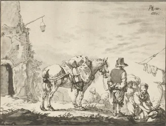 Hombre a caballo con lavandera
