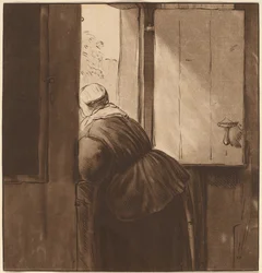 Mujer inclinada sobre una puerta baja, 1761, publicado 1765