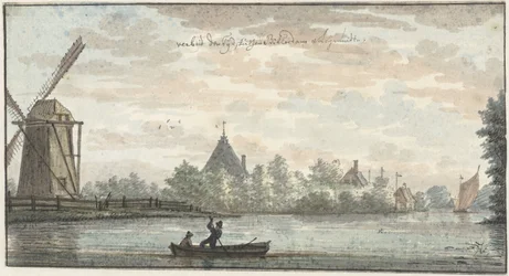 Molino de viento "De Vos" y vivienda "Verbeid Den Tijd" en el Drecht entre Leimuiden y Bilderdam