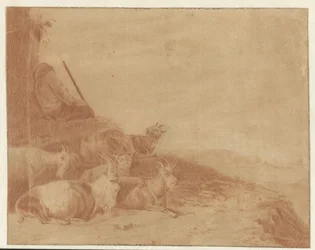 Pastor dormido con cabras
