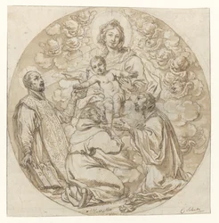 María con el niño adorado por San Ignacio de Loyola, San Francisco Javier y el santo monje