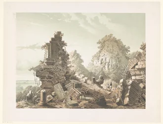 Ruina de Tjandi Lora Djongrang Ruinas de Tjandi-Lora Djongrang. Residencia Jocjakerta (título sobre objeto)
