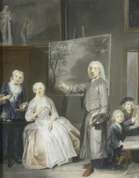 El pintor de paisajes Dirk Dalens III (1688-1753) con su segunda esposa Maria Schaack (fallecida en 1766) y sus hijos Anna (nacida en 1725), William (1737-60) y Jacobus (1741-63)