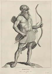Herulen
Herulus (título del objeto)
Oude hier woonachtige volken (título de la serie)
Peplus sive Gothorum, Wandalorum, Svevorum, Herulorum, Gepidarum, Marcomannorum et quadorum veterum Imagines ex antiquis monumentis et museo Marci Zuerii Boxhornii (tí