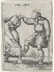 Un hombre con el pie vendado bailando con una mujer, 1572 (grabado en papel verjurado)
