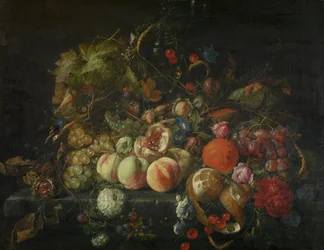 Naturaleza muerta con flores y frutas, c.1670 (óleo sobre lienzo)