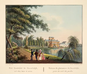 Het Lustslot te Soestdijk, visto desde el jardín. Maison de plaisance de Soestdijk prise du côté du jardin, 1825