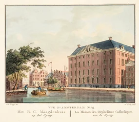 Vista de Ámsterdam No.19. Het R.C. Maagdenhuis op het Spuij. La Maison des Orphelines Catholiques sur le Spuij, 1825
