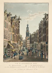 Vista de Ámsterdam No.22. De Kalverstraat, desde Heiligeweg hacia la Munt. Le Kalverstraat, y la Torre de la Moneda, 1825