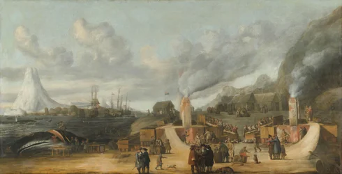 La refinería de aceite de ballena cerca del pueblo de Smerenburg, 1639