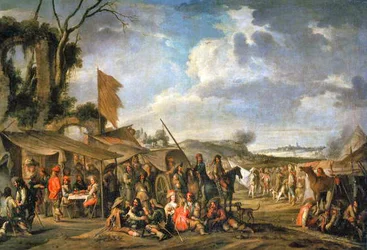Campamento militar junto a unas ruinas