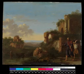 Paisaje, con Abraham e Isaac, antes de 1667 (óleo sobre cobre)