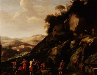 Campesinos bailando en un paisaje