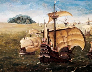 La flota portuguesa, copia del cuadro de Cornelius Anthoniszoon (1499-1557)