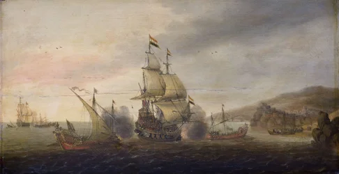Batalla naval entre hombres de guerra holandeses y galeras españolas, c.1633-50