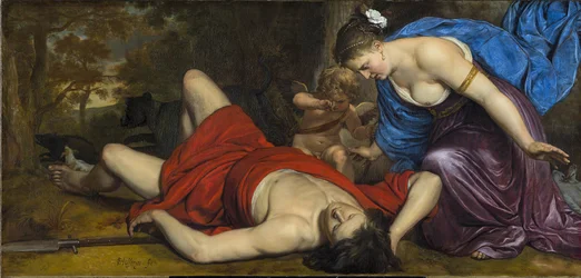 Venus y Cupido llorando la muerte de Adonis