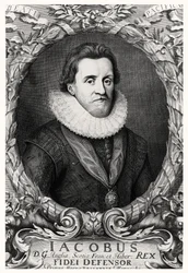 Retrato de James I, Rey de Gran Bretaña, grabado por R.White