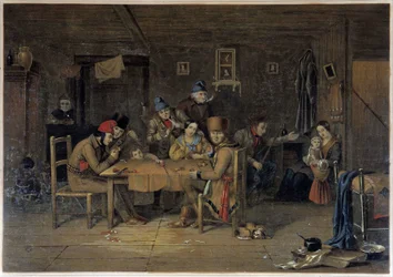 Colonos franceses en Canadá jugando a las cartas