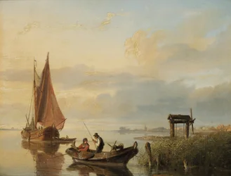 Barcos de pesca al atardecer