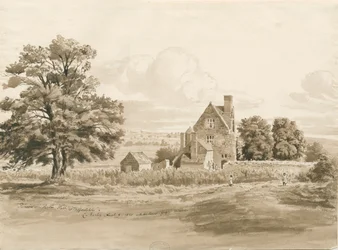 Tettenhall - Perton Hall: dibujo a la aguada sepia, 9 de agosto de 1820