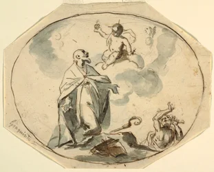Obispo santo adorando al niño Jesús