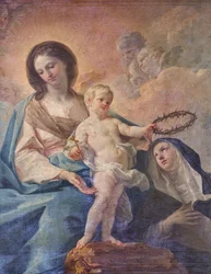Iglesia de los SS Salvatore, interior, Altar del Rosario, Nuestra Señora del Rosario, Lienzo de Corrado Giaquinto (1703-1766), detalle, Poggiardo, Lecce, Apulia (foto)
