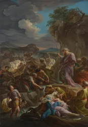 Moisés golpea la roca para sacar agua. 1743-44